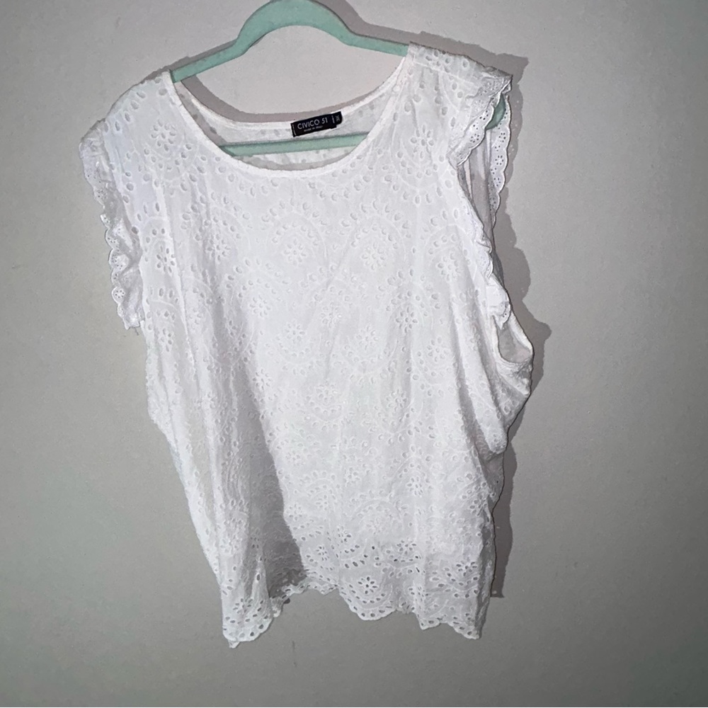 Civics 56 made in Italy  Elegant White Eyelet Blouse 3x NWOT